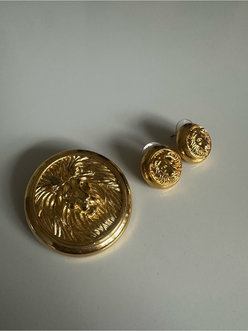 Anne Klein Gold Lion Medallion Earrings